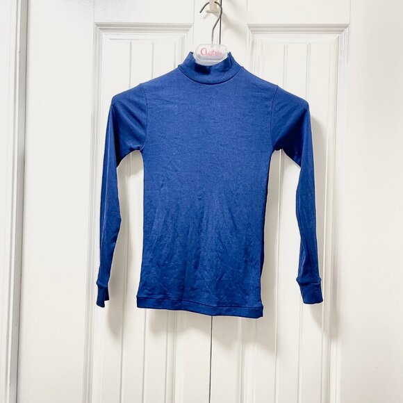 Vintage Silk Blend Stretchy Knit Mockneck Top Blue – XS - Picture 1 of 8